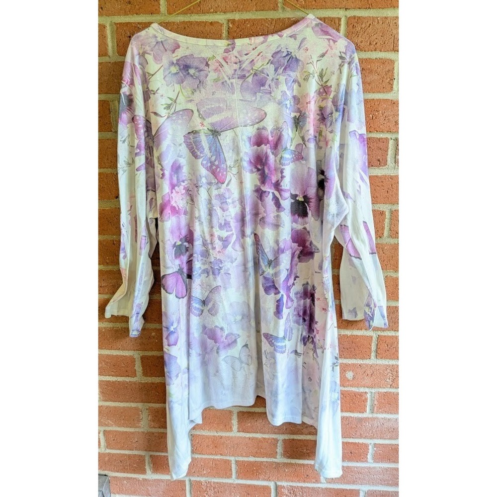 Women Top 2X Floral Asymmetrical Rhinestone Butterfly Fairy Cottagecore Romantic - Picture 10 of 11